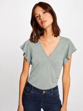 Caution to the Wind Wrap Flutter Sleeve Top S